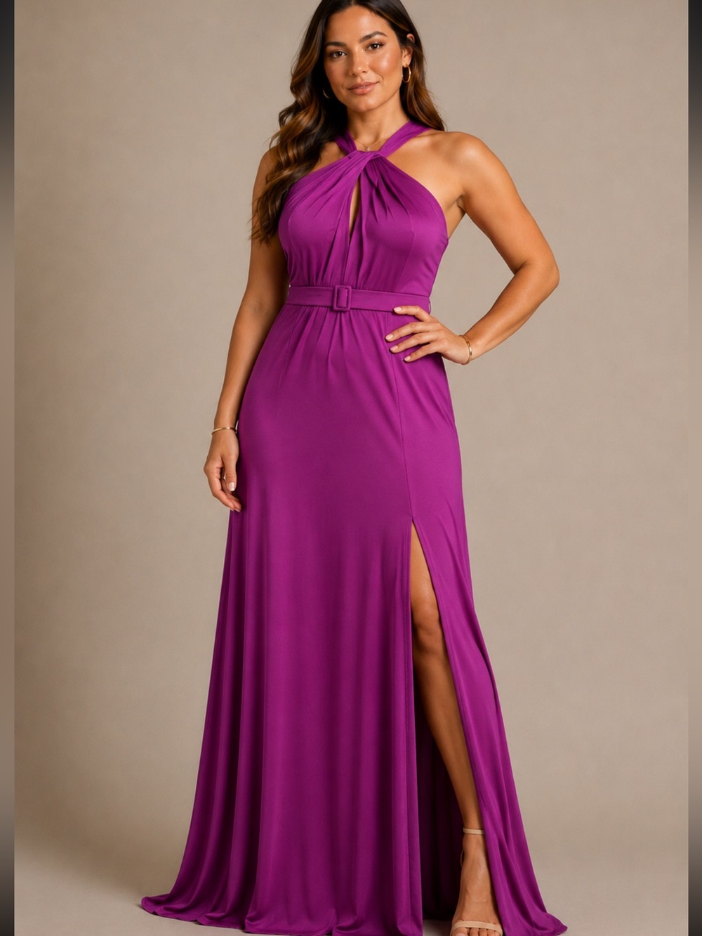 WHITE Vera wang halter cress cross back halter maxi dress s 8 purple formal